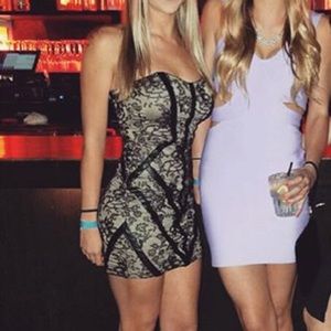 Bebe Lace and Leather Mini Bodycon Dress